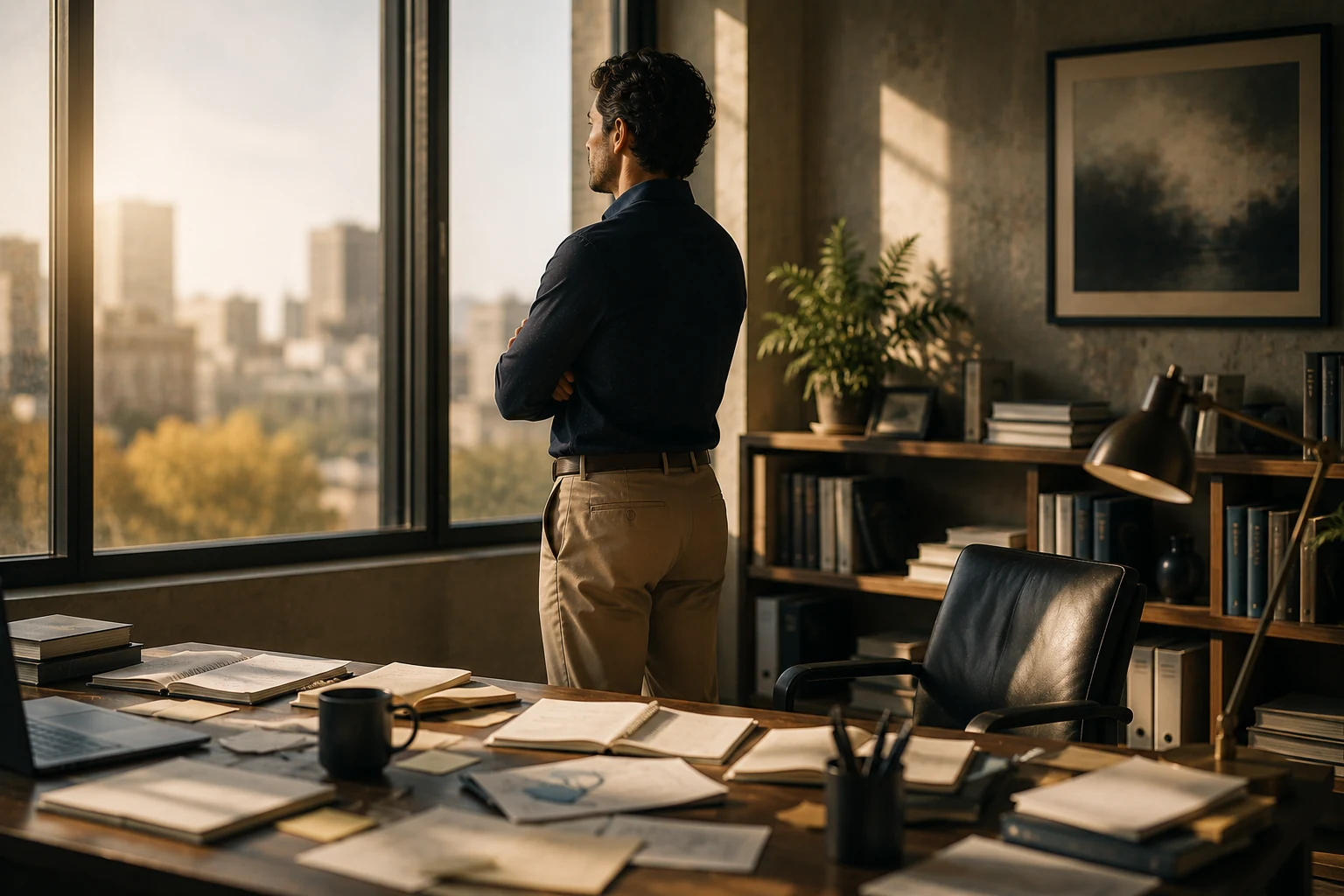 A professional pausing to distinguish urgent activity from strategic work